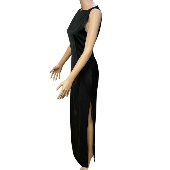 House Of CB Filomena Satin Maxi Dress Medium Black Side Slit Fitted Formal - Picture 2 of 11